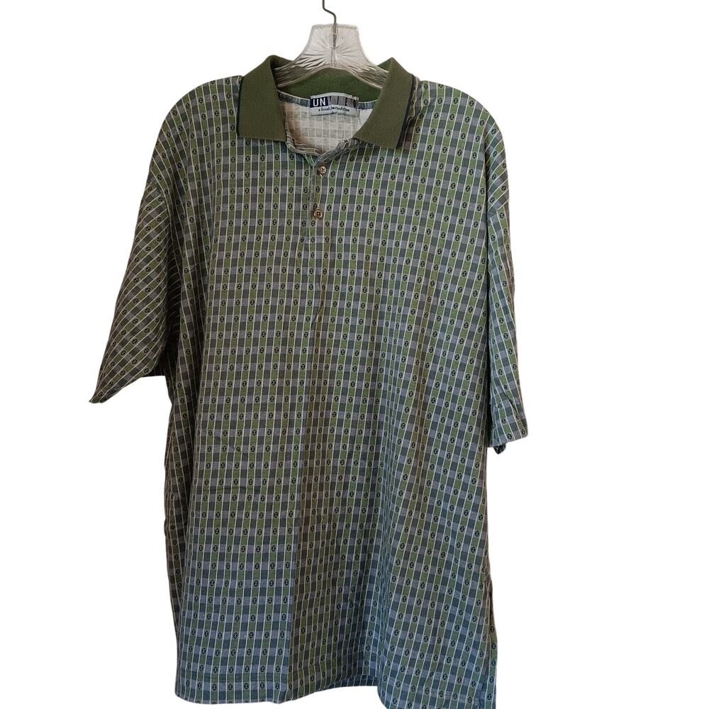 VTG 1990s Untied Polo 2XL Geometric Pattern Sage Grey Cream 100% Cotton NWOT